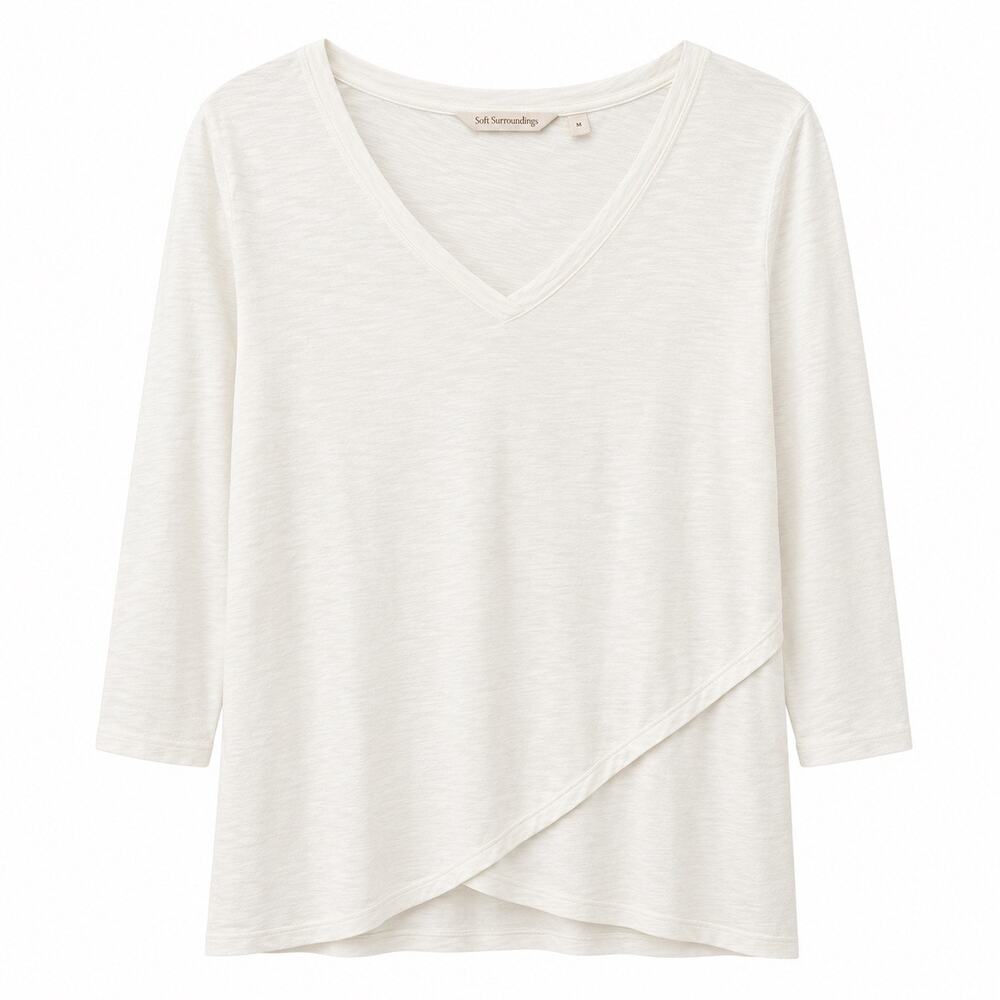 Soft Surroundings Medium Ivory V-Neck Tunic Coastal Lagenlook Asymmetrical Hem